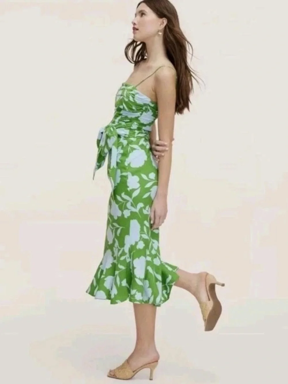 kate spade Green Midi Skirt with White Floral Print